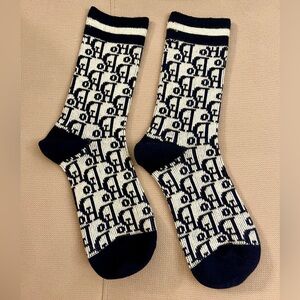 Designer Dark Blue and White Patterned Socks